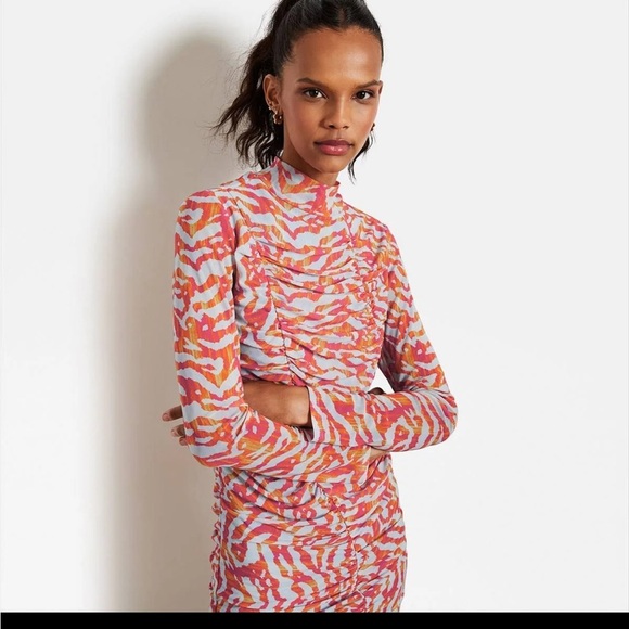 Circus Ivy blue and colorful zebra mesh runched long sleeve fitted dress - Picture 4 of 4